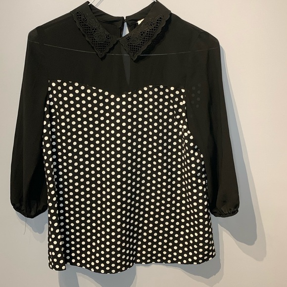 Faith and Joy Tops - Faith & Joy Polka Dot Blouse Lace Collar